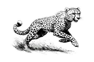 Cheetah Running Fast Line Art, Vintage Wildlife Illustration, Safari Animal Etching, Detailed Fauna Sketch, Old Engraving Style Drawing, Nature Monochrome Art, animal wall decor