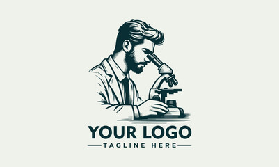 Vintage style male scientist carefully observed a microscope in laboratory research setting. Science concept
