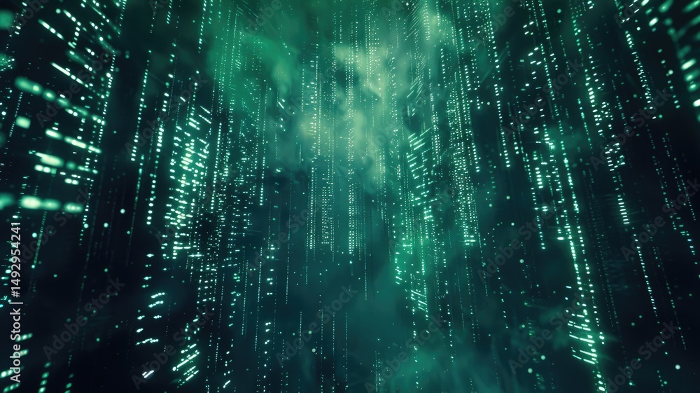 Poster abstract green digital shape or line of technological cyber style particle design connect in surreal