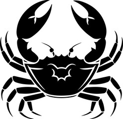 Crab Vector Icon, Minimalist Black and White Sea Animal Silhouette