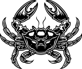 Crab Vector Icon, Minimalist Black and White Sea Animal Silhouette
