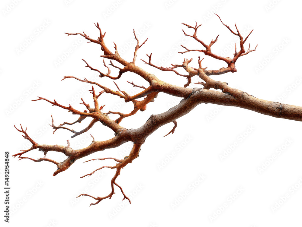 Aufkleber bare tree branch: a close-up studio shot reveals the stark beauty of a bare tree branch, showcasing 