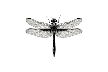 Dragonfly Engraving, Hand-drawn Nature Illustration, Monochrome Entomology Art, Vintage Wildlife Sketch, Scientific Animal Drawing, Rustic Black Etching
