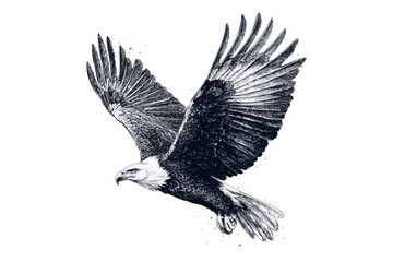 Detailed Ornithological Drawing, Eagle in Flight, Black Sketch, Rustic Animal Etching, Vintage Wildlife Print, Monochrome Bird Art, Nature Decor, Trendy Wildlife Engraving