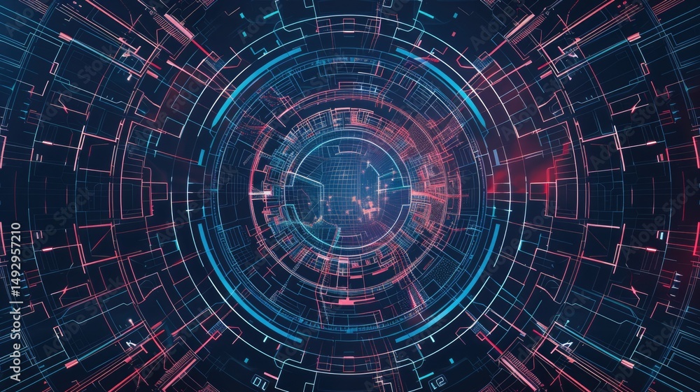 Poster this vivid geometric sci-fi illustration features a complex pattern with vibrant colors and intricat
