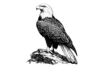 Monochrome Eagle Drawing, Vintage Hand-Drawn Bird of Prey, Wildlife Etching in Retro Style, Nature Wall Decor, Rustic Animal Sketch, Trendy Vintage Bird Artwork, Black and White Forest Art