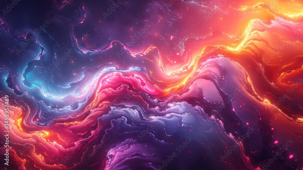 Poster abstract picture of neon light particle with digital technology style design connecting become dynam