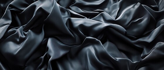 Fototapeta premium Dark gray satin fabric in rippled folds close up shot for background texture or design element studio shot