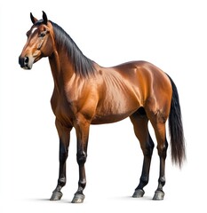 Obraz premium Brown horse standing elegantly on white background