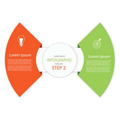 Circular vector infographic template divided into 2 parts. Cycle diagram with 2 options. 2-step circular chart.