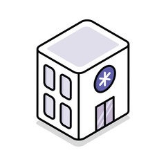 An amazing isometric icon representing a hospital building