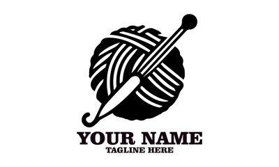 illustration knitting, crocheting. ball of wool and crochet hook isolated on white background. Handmade crochet and knitting logo design, Handmade crochet and knitting vector illustration