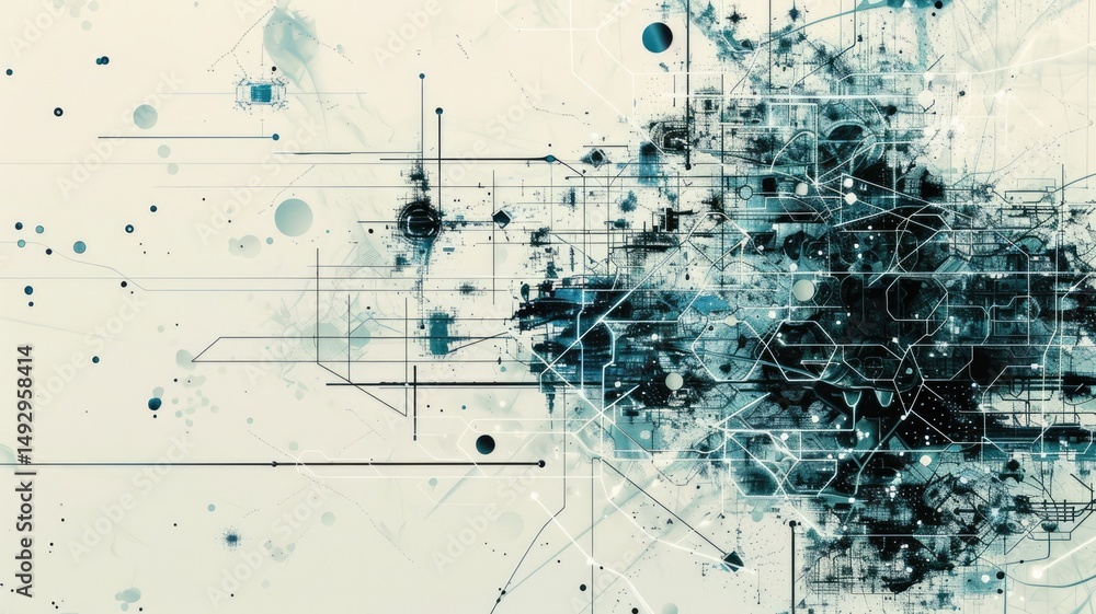 Poster this abstract artwork represents complex concepts through dynamic shapes and lines, creating a visua
