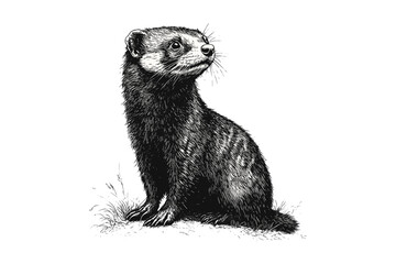 Vintage Mammal Illustration, Rustic Animal Drawing, Monochrome Ferret Engraving, Retro Wildlife Sketch, Hand-drawn Nature Etching, Antique Collectors Art, Black Sketch