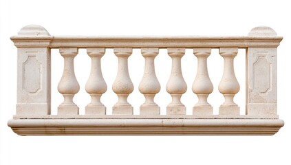 Decorative stone railing with intricate balusters and smooth finish on white background