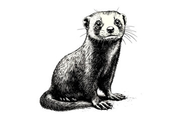 Antique Ferret Engraving, Vintage Mammal Illustration, Hand-drawn Nature Etching, Retro Wildlife Sketch, Monochrome Animal Art, Old Engraving Style
