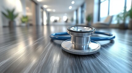 Medical stethoscope on modern clinic floor