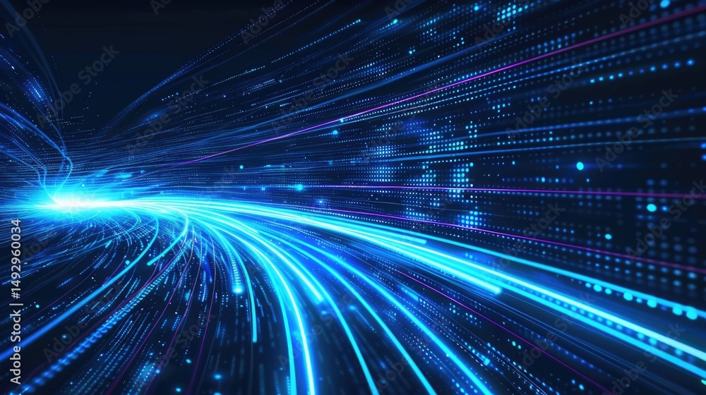 Poster abstract blue digital network background with lines and nodes. digital artwork of glowing digital wa