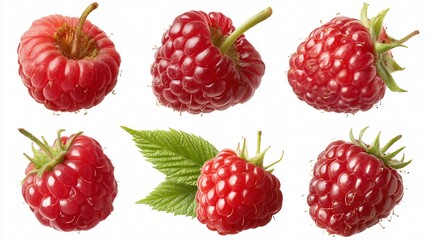 Vibrant Collection of Fresh Raspberries Isolated on White Background