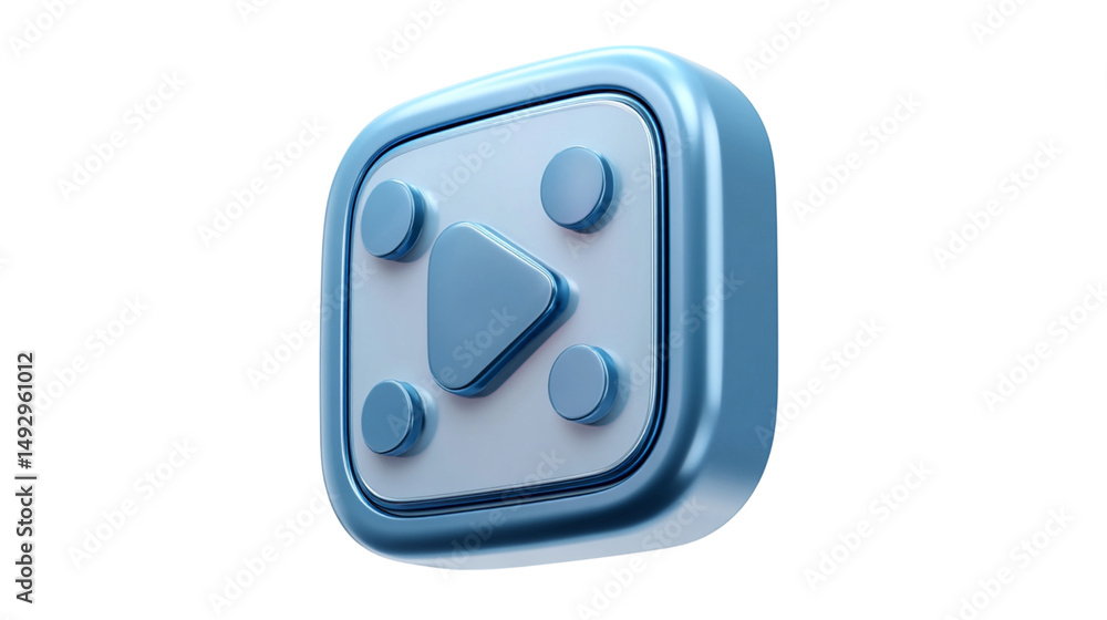 Poster blue play button icon media player symbol for video streaming service and application interface desi