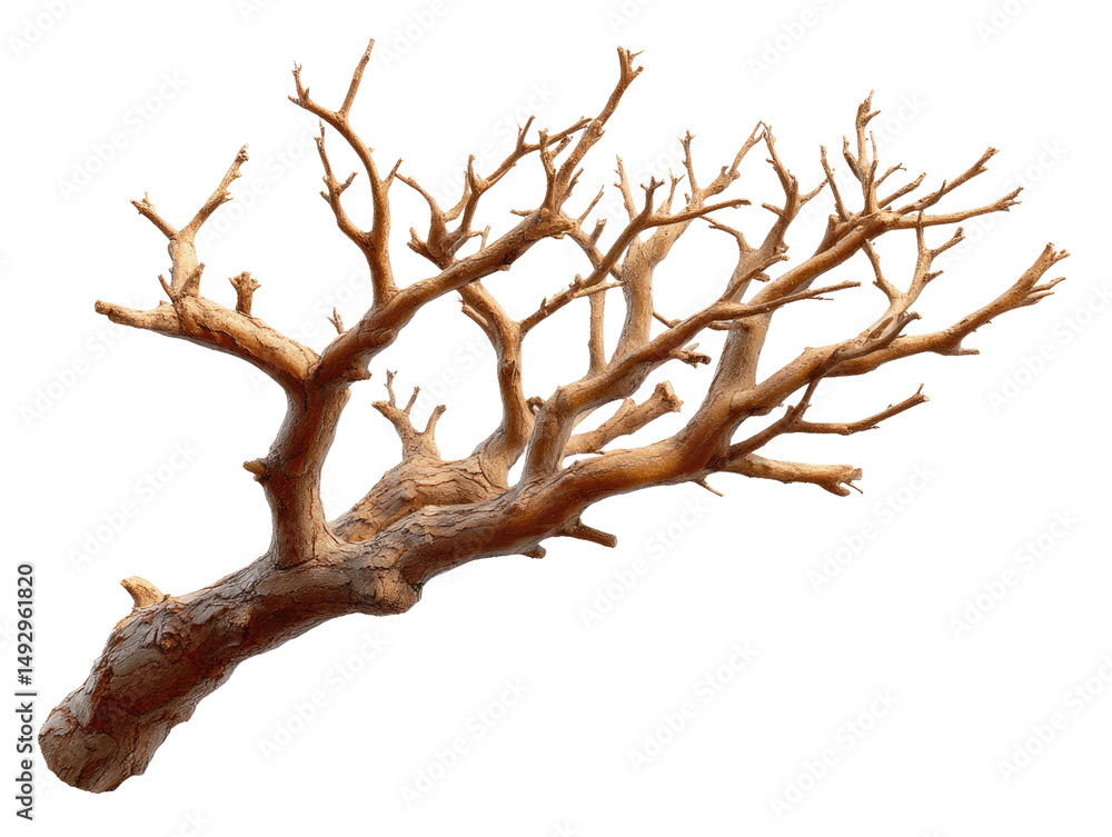 Aufkleber bare branch: a detailed capture of a weathered branch, intricately displaying its natural form and t