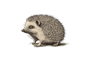 Retro Woodland Wildlife Art, Engraving of Hedgehog in Ball Shape, Antique Etching of Mammal, Hand-drawn Monochrome Sketch, Vintage Animal Illustration