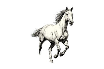 Rustic Horse Galloping Engraving, Vintage Animal Etching, Monochrome Wildlife Art, Hand-drawn Equine Illustration, Black Sketch Print, Farm Fauna Sketch