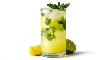 Fototapeta premium Refreshing Summer Drink with Mint, Lemon, and Lime in a Clear Glass Filled with Ice