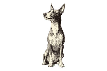 Vintage Ibizan Hound Engraving, Antique Pet Illustration, Monochrome Animal Sketch, Retro Dog Etching, Classic Canine Art, Black Sketch, Trendy Domestic Animal Drawing