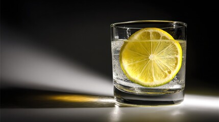Refreshing Glass of Lemonade with Lemon Slice on a Dark Background