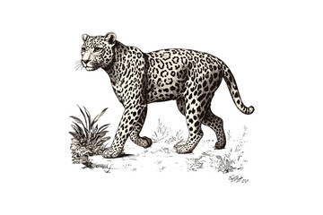 Rustic Leopard Artwork, Vintage Wild Cat Sketch, Safari Line Drawing, Hand-Drawn Animal Illustration, Black and White Jungle Art, African wildlife wall print, home interior decor,