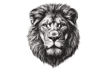 Lion Head Close-Up Sketch, Hand-drawn Big Cat Art, Vintage Safari Animal Illustration, Retro Wildlife Etching in Black Ink, Old Engraving Style, Monochrome Wildlife Print