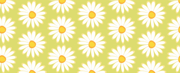 Obraz premium Seamless pattern with daisies, white flowers on green background.