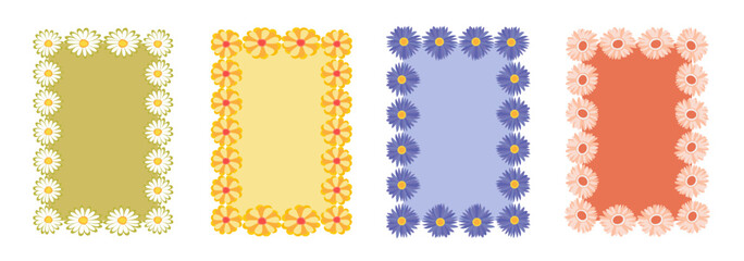 Set of flower frames. Wreath with flowers. Floral frame, hand drawn simple cute botanical round frame.