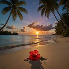 tropical beach at sunset