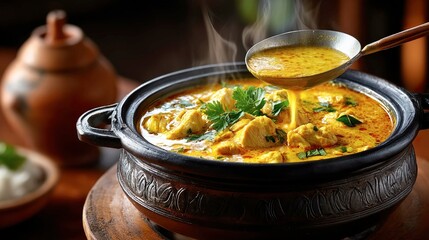 Delicious golden curry in pot