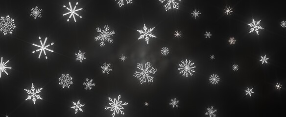 Snowflakes - golden openwork shiny snowflakes, star, 3D rendering.