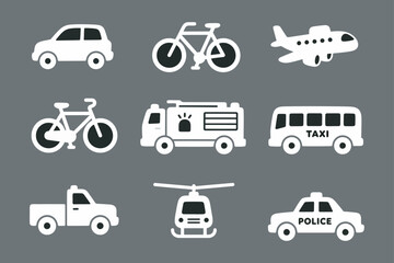 Naklejka premium A clean and modern collection of white transportation-related icons