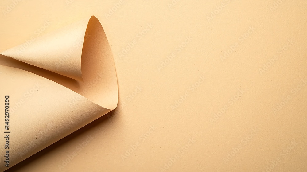 Poster a single sheet of beige paper is partially curled at the corner against a matching plain background.