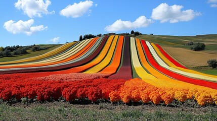Colorful hillside flower fields.