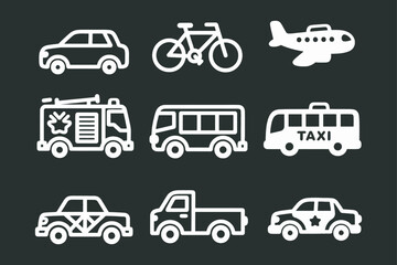 Fototapeta premium A clean and modern collection of white transportation-related icons