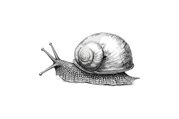 Vintage Snail Engraving, Spiral Shell Garden Invertebrate, Hand-Drawn Animal Illustration, Monochrome Etching, Old Sketch Style, Nature Art, Antique Botanical Print