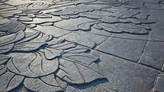 Floor with a floral pattern.