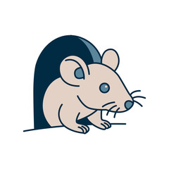 A mouse peeking out of a hole. Minimalistic illustration, icon. Light flat design. Vector