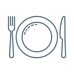 Outline of Plate Fork and Knife for Dining and Restaurant