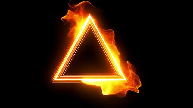 glowing triangle emitting flames on a black background with a futuristic style and dynamic energy