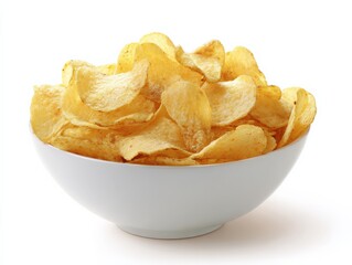 Crispy potato chips in a bowl. Perfect snack!