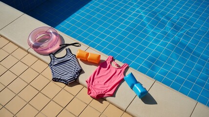 Child’s Swimsuit and Floaties by Poolside