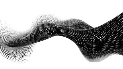 abstract flowing dots particles wave pattern 3D curve halftone black gradient curve shape isolated on white background. Vector in concept of technology, science, music, modern vector wave