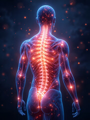 Illustration of fibromyalgia  visualizing widespread chronic pain as glowing points in the body